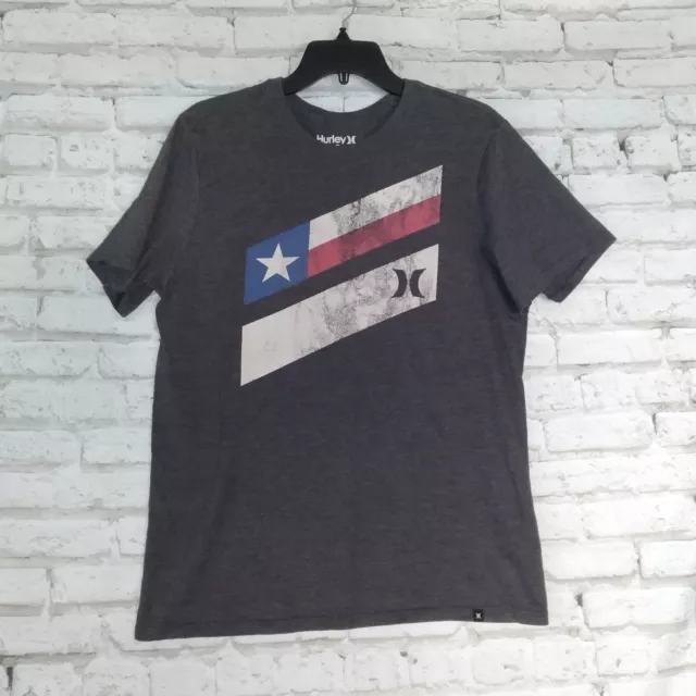 Hurley T Shirt Mens Medium Gray Texas Flag Graphic Tee Short Sleeve Crew Neck