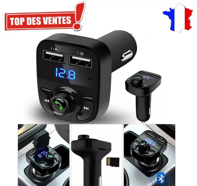 Transmetteur FM Bluetooth Voiture Adaptateur Allume Cigare USB MP3 Main Libre