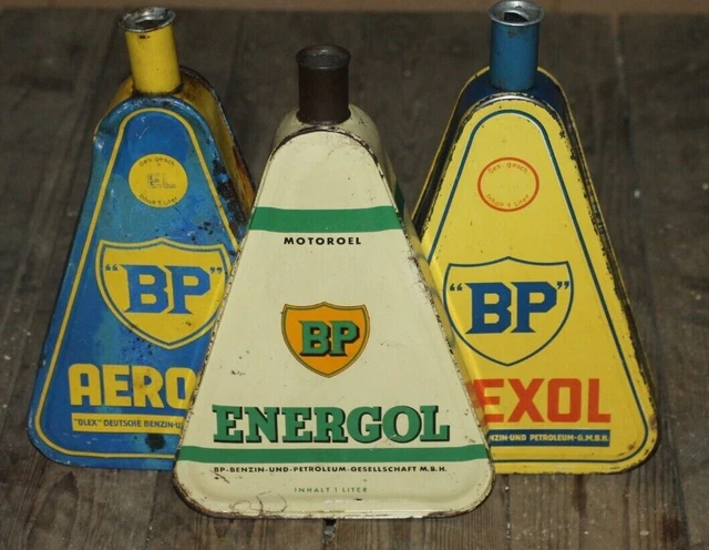 3 BP Triangel Öldose sammlung Olexol Energol Aero-Öl Ölkanne / aeroshell shell
