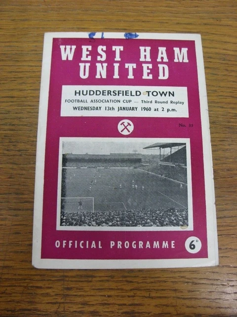 13/01/1960 West Ham United v Huddersfield Town [FA Cup Replay] (ink stained, fol