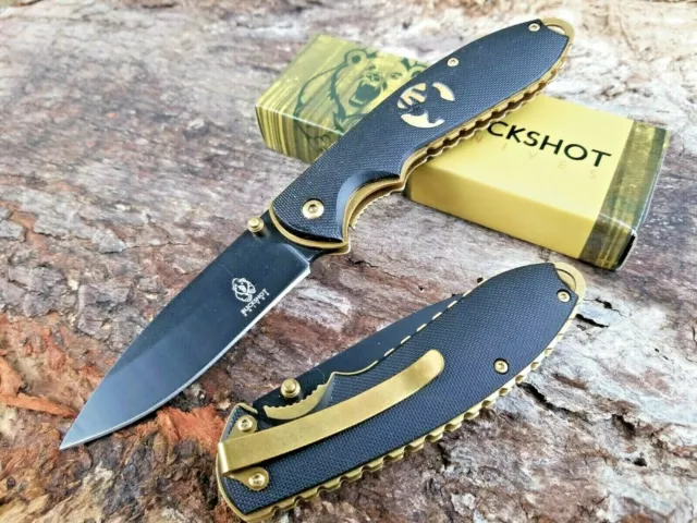 Black Gold Deer Spring Assisted Pocket Knife 3CR13 EDC Hunting Camping Fishing👀