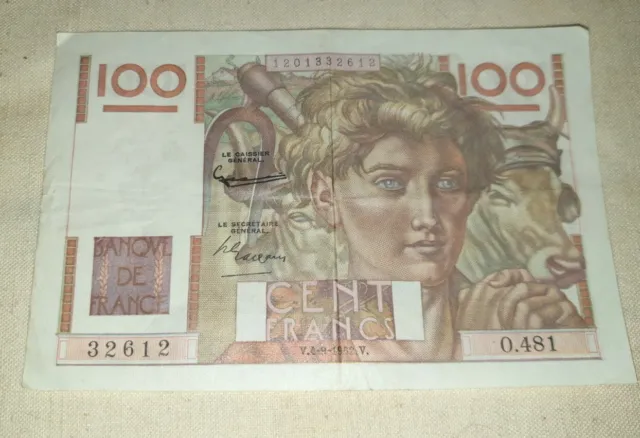 Ancien Billet De La Banque De France 100 Francs "Jeune Paysan" De 1952