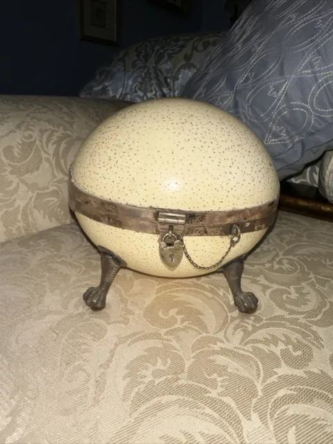 RARE Antique Ostrich Egg Sewing Etui, Case, Tools