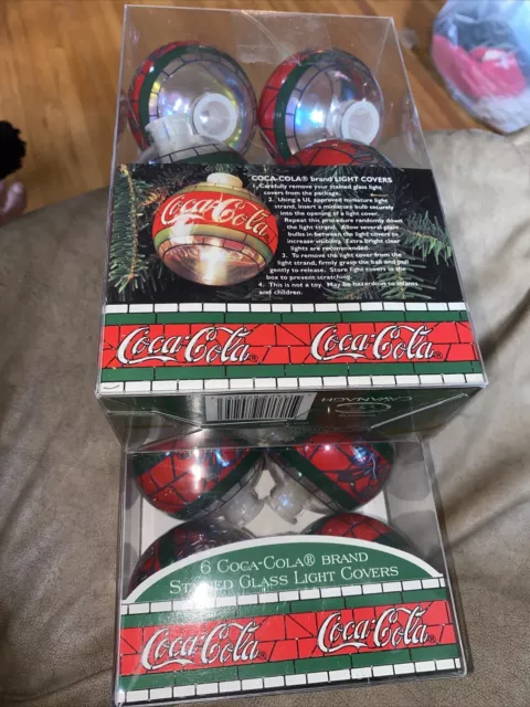 Coca-cola Coke Stained Glass Light Covers Christmas Ornaments Vintage 1997 (12)