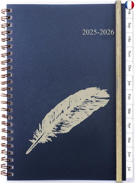 Agenda Scolaire 2025/2026 Spirales A5 - Couverture Plume Dorée - Neuf Avec étiquettes