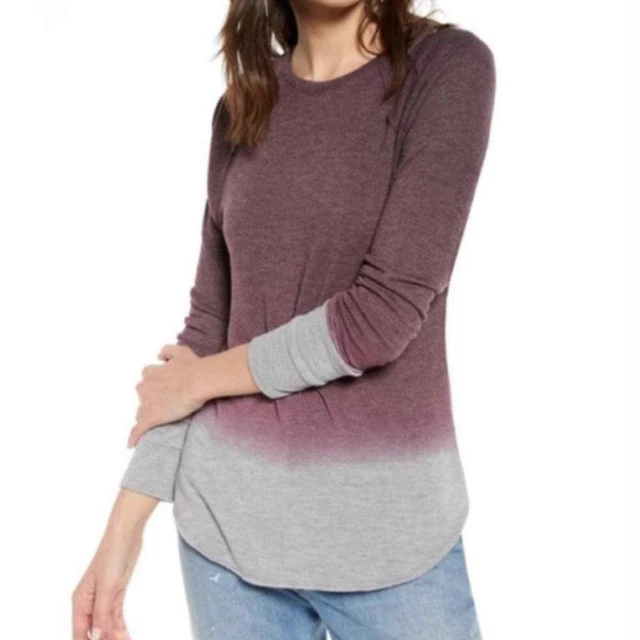 Treasure & Bond Womens Plum Gray Dip Dye Knit Raglan Top Size S New Without Tag