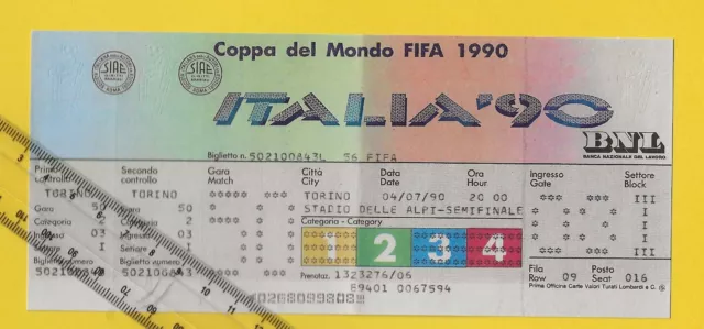 ENGLAND v WEST GERMANY ITALIA 1990 WORLD CUP TICKET TURIN DELLE ALPI REPRO