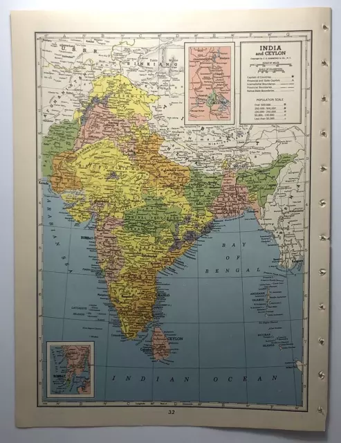 1947 Vintage INDIA Antique Atlas Map - Hammond's Superior Atlas & Gazetteer