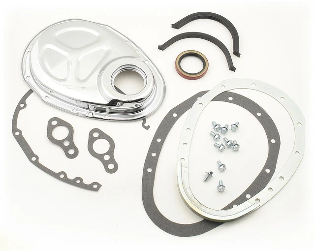 Mr. Gasket 1099 Timing Cover 2-Piece Steel Chrome Plated Chevy Small Block Kit