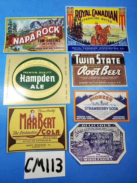 Vintage Bottle Labels Soda Pop / Ale Lot of 7