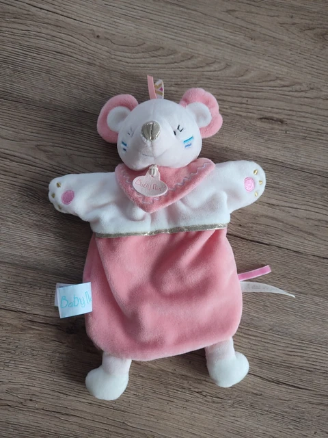 Doudou Marionnette BABYNAT Tipioux Souris Rose Et Blanche BN0463 etat neuf