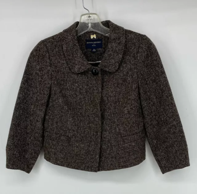 Banana Republic Jacket Blazer Womens Petite Size 0 Wool Blend Brown Tweed EUC