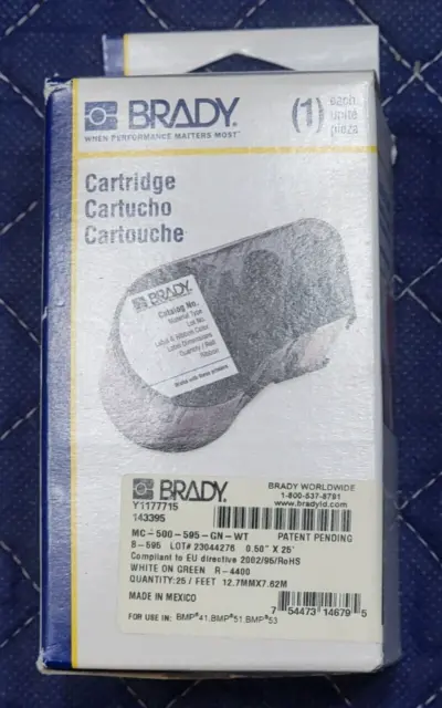 White on Green - Brady Label Cartridge .5"X25' MC-500-595-GN-WT Y1177715 143395