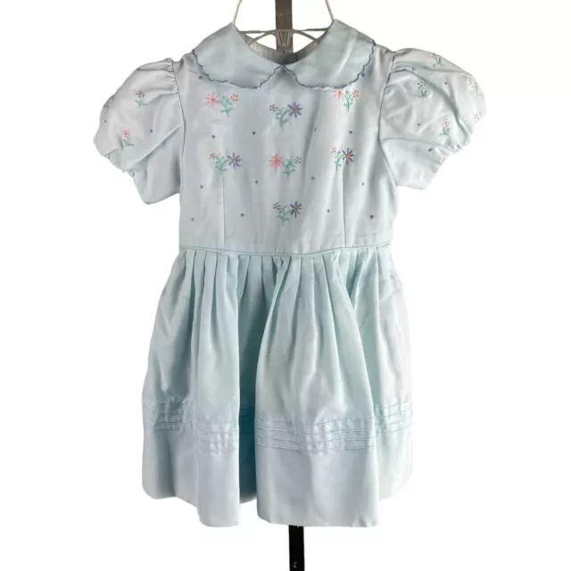 De Colección Años 70 Niñas Niños Pequeños Bebé Azul Bordado Floral Vestido Princesa Talla 5