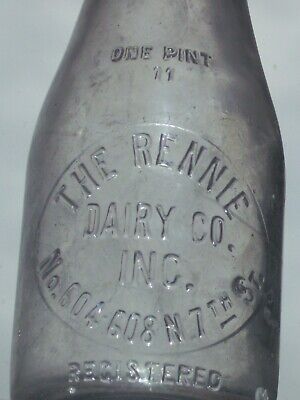 Clear embossed 1 pt. The Rennie dairy co. inc. milk bottle. Richmond, Va. 2