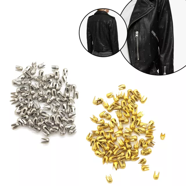 100X 2mm Round Head Dome Studs Prong Spike Punk Rivets for Jackets Clothing