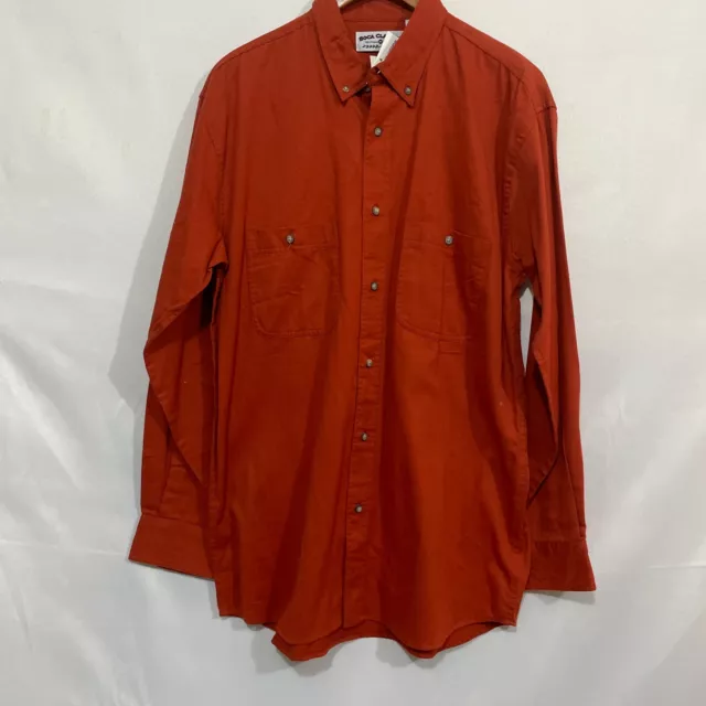 Boca Classics Mens Orange Solid Long Sleeve Casual Button Front Shirt Size Large