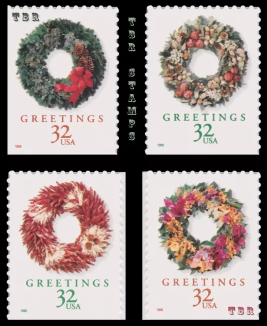 Holiday 1998 Wreaths 3249a - 3252a Singles From Pane 11.7 x 11.6 MNH - Buy Now