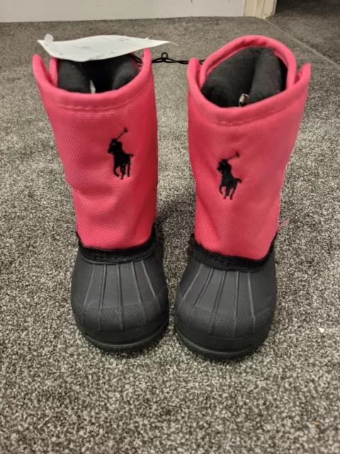 Ralph Lauren Polo Girls Kids Pink Black Snow Boots Size UK 4.5 NEW