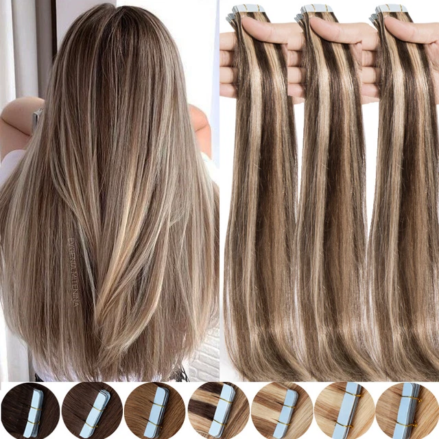 "Nastro Balayage in russo Remy estensioni capelli umani trama pelle grigia testa piena 18"