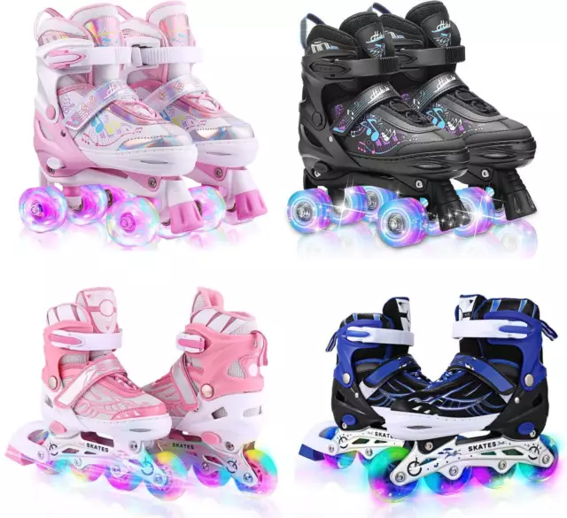 Kinder Rollschuhe Verstellbar Inline Skates Roller Skates mit LED Räder Anfänger