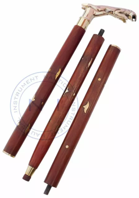 Vintage Style Solid Brass Solid Head Handle Victorian Cane Wooden Walking Stick