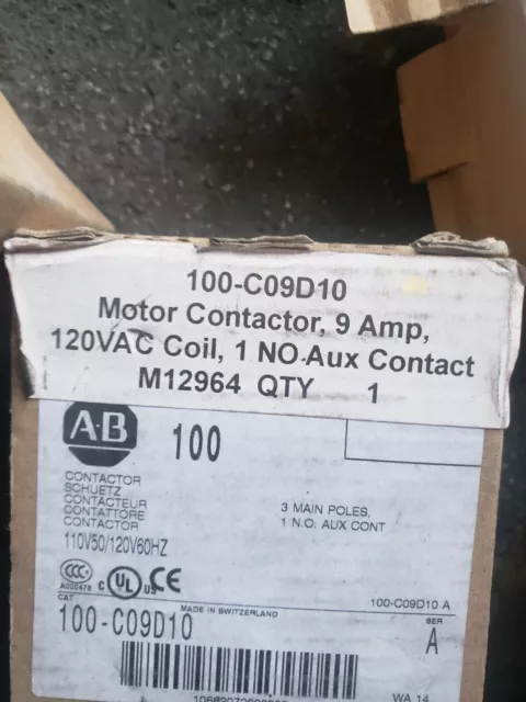 One  AB Allen Bradley 100-C09D10 Ser A Contact 9A 110/120V  NEW In Orig Package