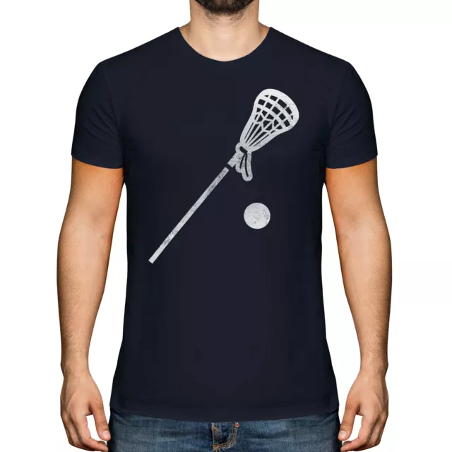 Lacrosse Distressed Print Mens T-Shirt Vintage Style Design Top Ball Stick Gift