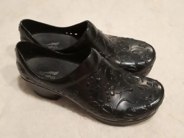 Dansko Pixie Molded Clogs Shoes Floral Embossed Rubber Women's Size 40 9