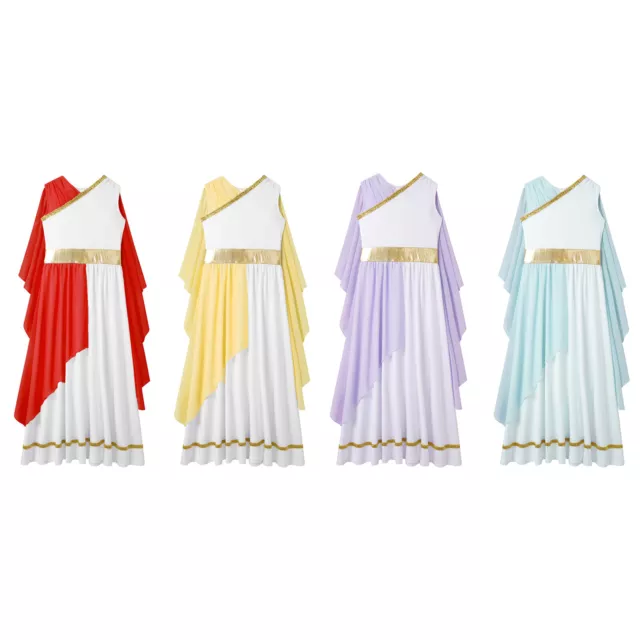 Kids Girls Grecian Gown Dress Role Play Liturgical Praise Dance Dress Christmas