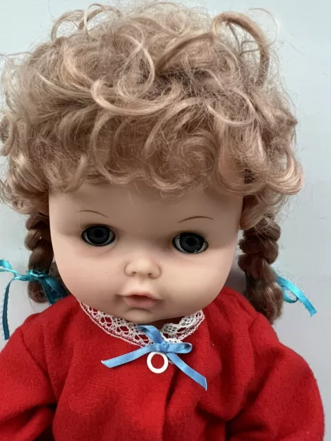 Vintage Eegee Softina Baby Doll 15.5 In 1970's Drink & Wet Red Outfit Curly Hair 2
