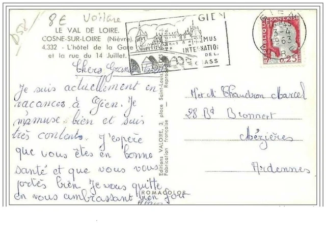 58.Cosne Sur Loire.l'hotel De La Gare Et La Rue Du 14 July.car.cpsm 2