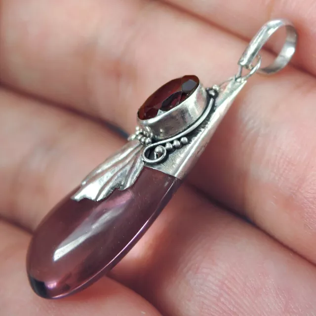 Garnet & Purple Glass 925 Sterling Silver Pendant Jewellery Hand Made 3