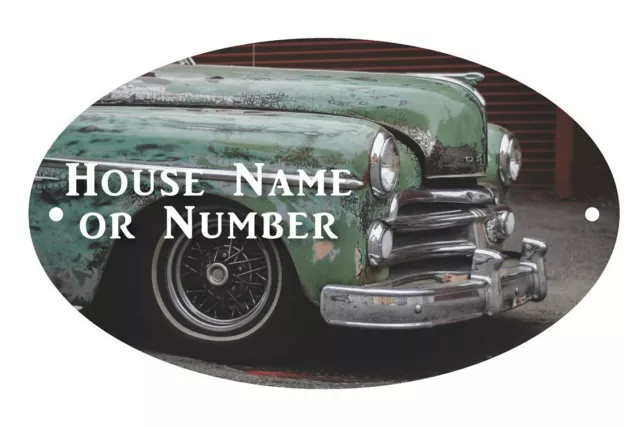 Old Retro Classic Car House Sign Outdoor Metal Coloured House Plaque