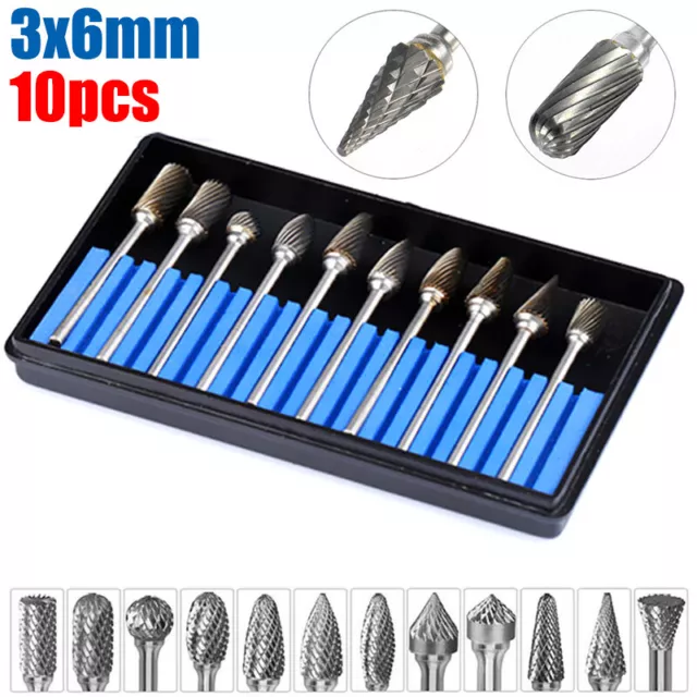 10X Double Cut Tungsten Carbide Burrs Rotary Burr Set 1/4 Shank Die Grinder Bit