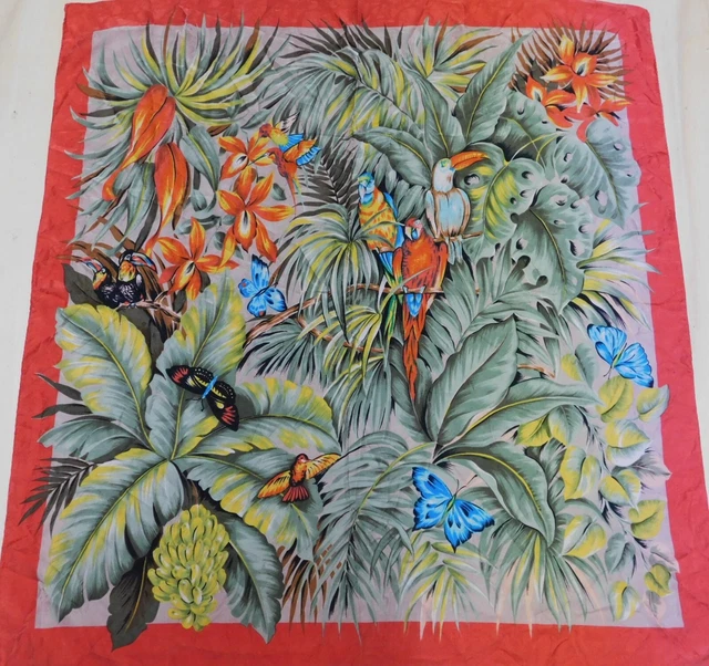 Foulard Vintage Femme 100% Soie Tino Cosma, 86x88 Cm, Multicolore, Années 80