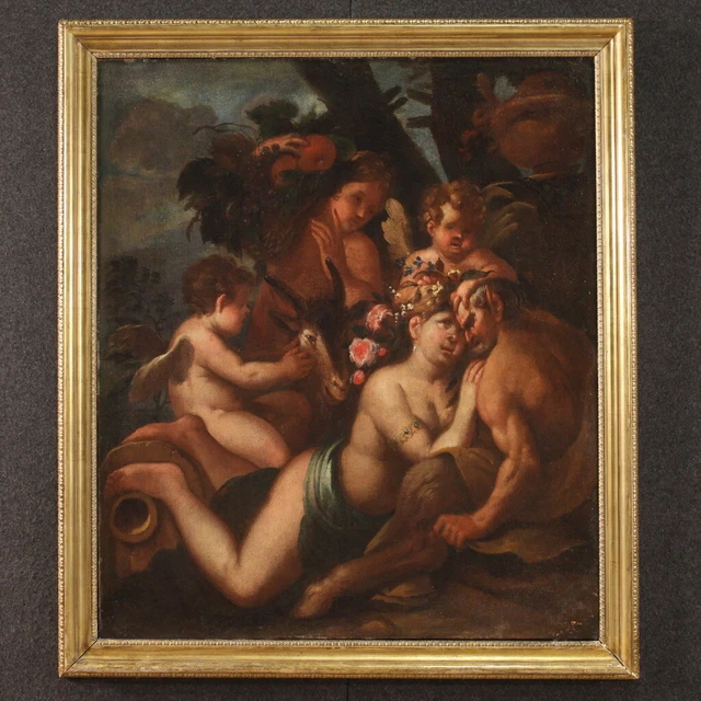 Pintura mitologica cuadro antiguo oleo lienzo pintor siglo XVII 600 ninfa
