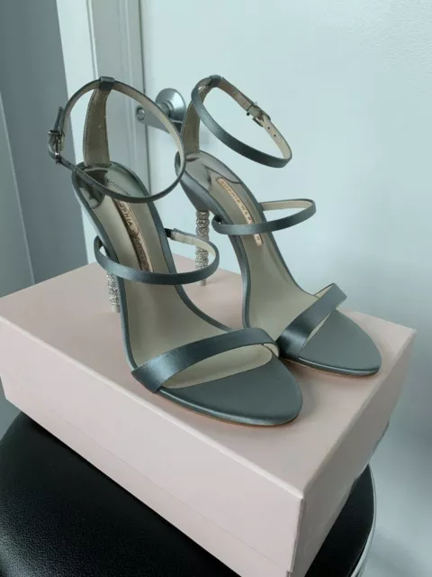 New Sophia Webster Rosalind Crystal Heel  Sandals Satin Grey $495 size 36.5
