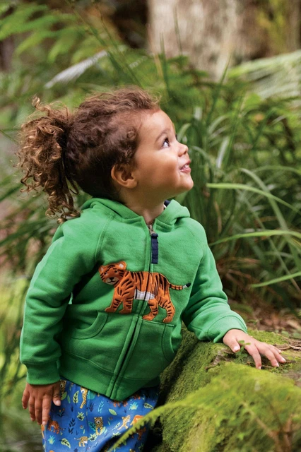 Felpa con cappuccio Frugi Hayle top verde tigre età 3 - 4 anni