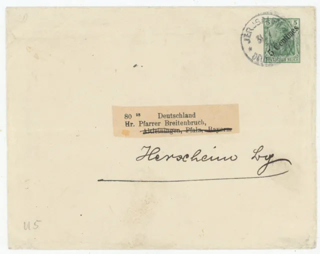 Deutsche Post Türkei GU Brief Jerusalem Herxheim 1910