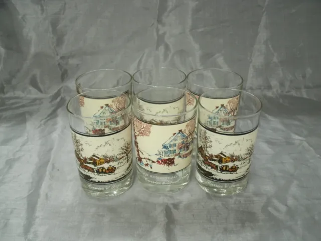 Arbys CURRIER & IVES Collector Series Set of 6~4-5/8" Old Fashioned Vtg Barware