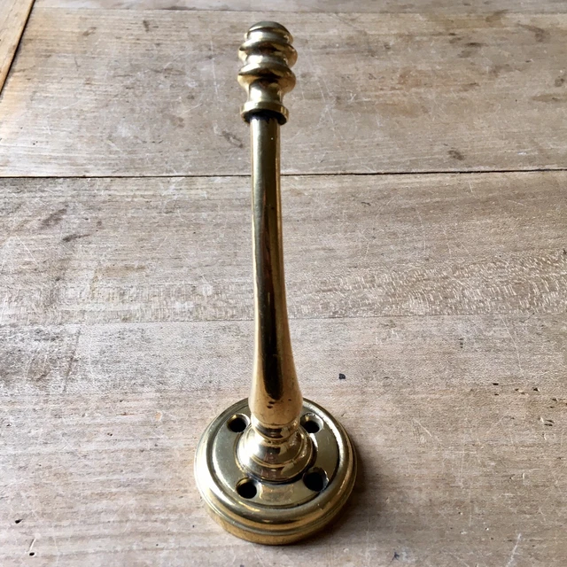 X1 SINGLE Antique Brass Coat Hook Victorian Original Reclaimed Old Vintage 3