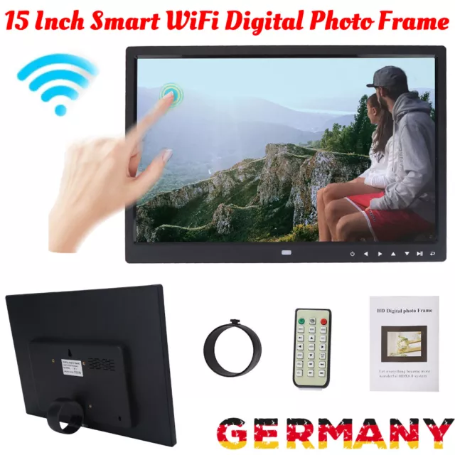 WLAN Digitaler Bilderrahmen 15 Zoll Elektronischer Fotorahmen micro SD TFT LED