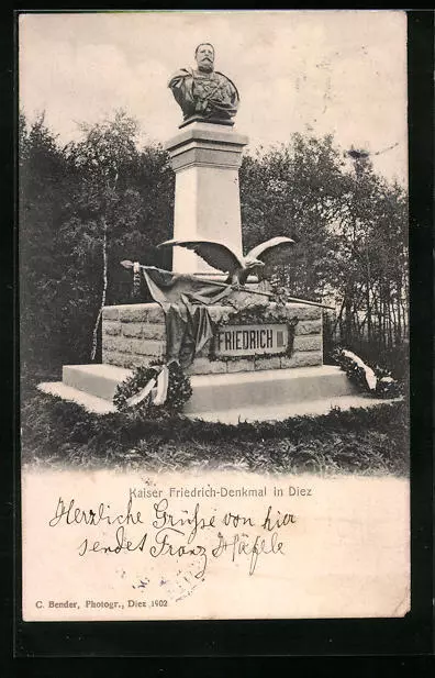 Diez, Kaiser Friedrich Denkmal, Ansichtskarte 1906