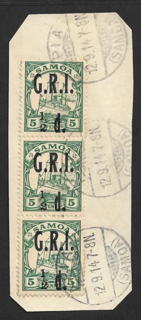 Samoa Brit. Besetzung Minr.  2 , 2 II, 2 ° Apia 12.9.14 Luxus Briefstück