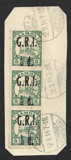 Samoa Brit. Besetzung Minr.  2 , 2 II, 2 ° Apia 12.9.14 Luxus Briefstück