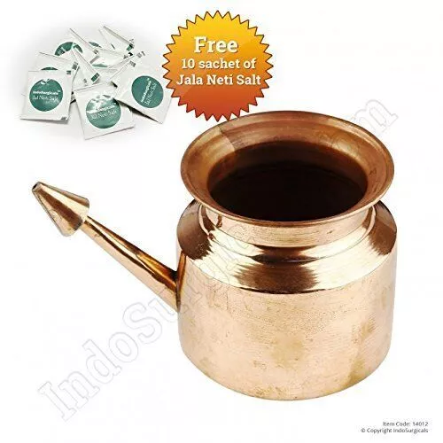 Pot Jala Neti en cuivre pur pour l'irrigation des sinus 250 ml avec 10...