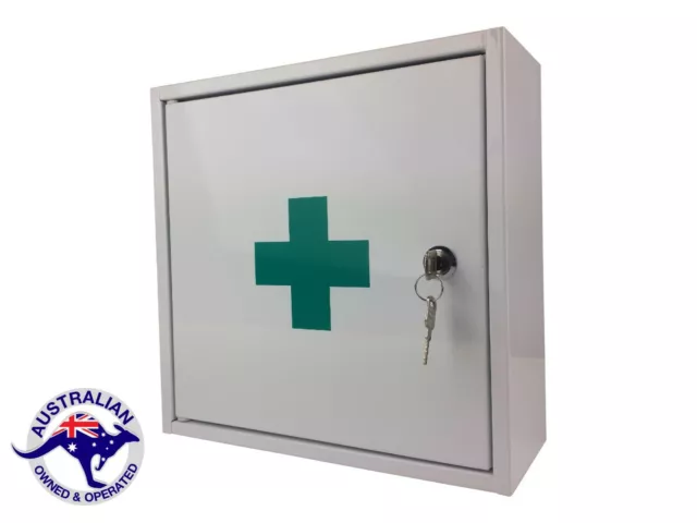 First Aid Medical Cabinet Kit Medicine Box Steel Lock Key Solid Powder Coated