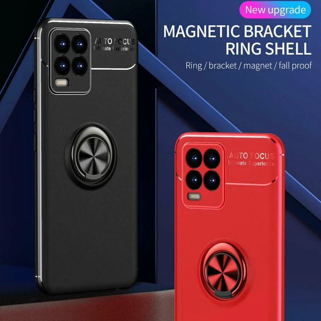 DOINK Cover Armor per Realme 8 5G / Narzo 30 5G, Custodia TPU+PC Antiurto con Anello Supporto [con 2 Pezzi Vetro Temperato Pellicola Schermo ] - Nero