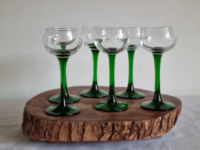 Lot De Six Verres Apéritif Pied Vert Ancien Vintage Alsace